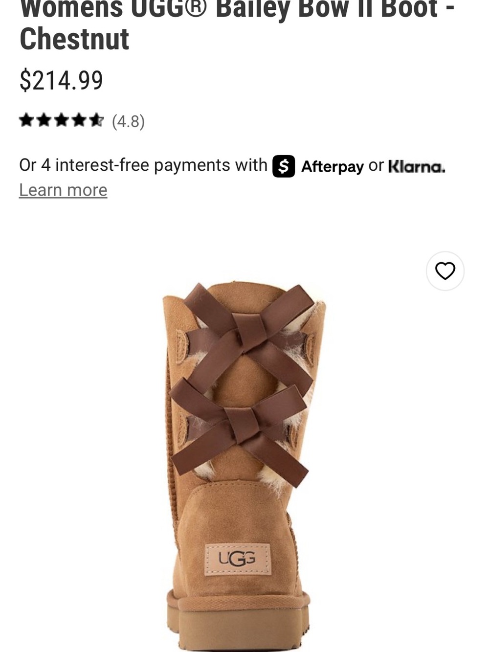 UGG Chestnut Bow Back Shearling Boots
